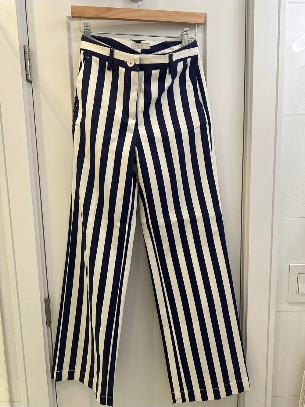 Roberto Collina Navy and White Striped Straight-Leg Pants - Picture 1 of 1